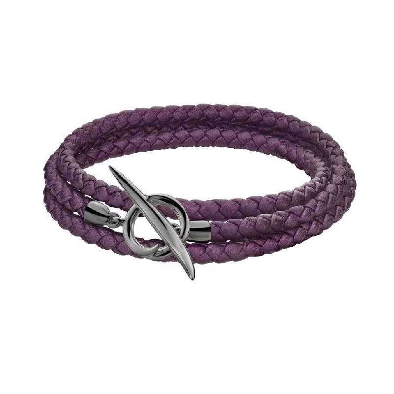 Shaun Leane Quill Sterling Silver Black Rhodium Metallic Purple Leather Wrap Bracelet