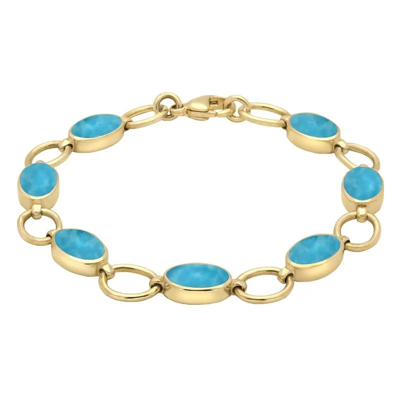 9ct Yellow Gold Turquoise Seven Oval Stone Bracelet