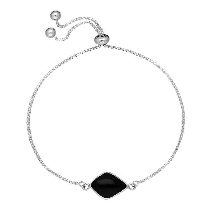 Sterling Silver Whitby Jet Diamond Shape Stone Adjustable Bracelet