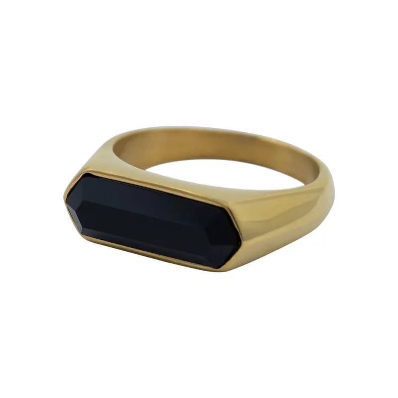 Men's leather - wrapped rings for a rustic charmMen's Gold Bar Onyx Signet Ring