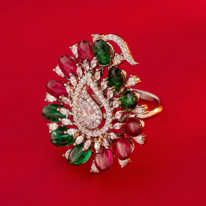 Stainless steel double finger rings with a modern edgeZircon Finger Ring 157821