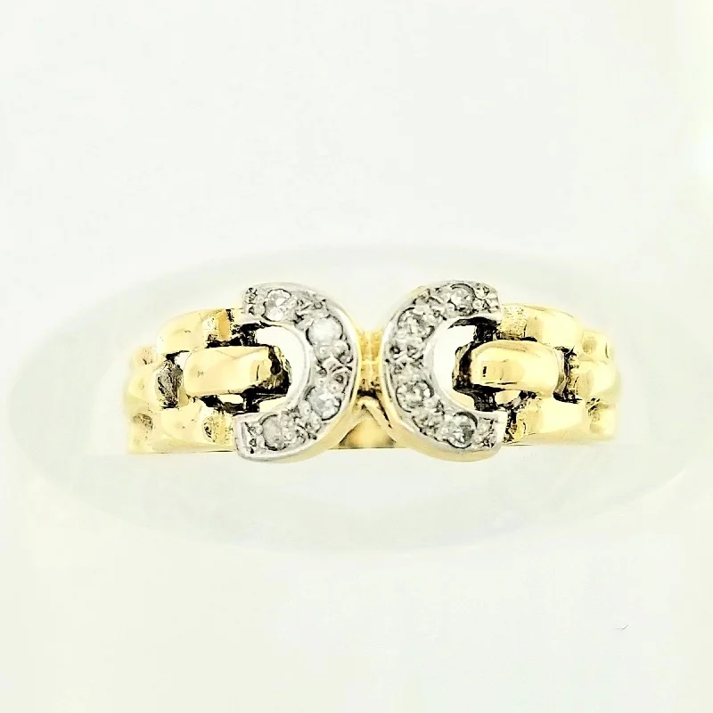 Statement - Making Cocktail Rings for Women with Large Cubic ZirconiaYellow Gold Diamond Ring with Two Semi-Circles Statement - Making Cocktail Rings for Women with Large Cubic ZirconiaYellow Gold Diamond Ring with Two Semi-Circles