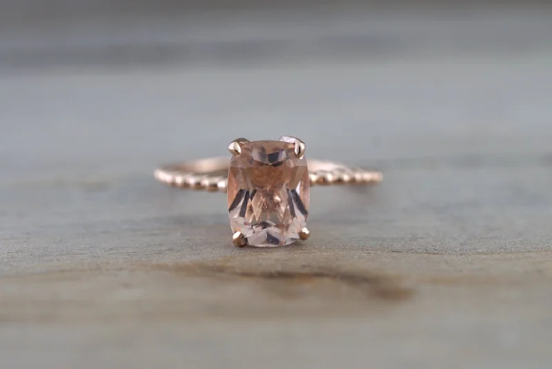 Men's polished brass rings with a warm glow14k Rose Gold Elongated Cushion Cut Pink Peach Morganite Prong Engagement Promise Ring Rope Men's polished brass rings with a warm glow14k Rose Gold Elongated Cushion Cut Pink Peach Morganite Prong Engagement Promise Ring Rope