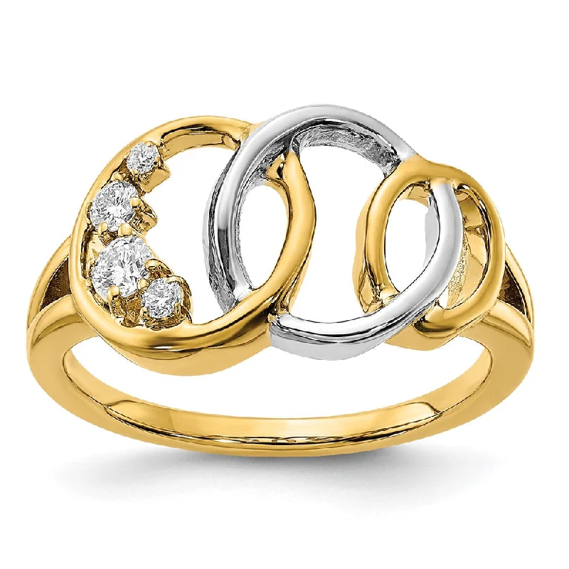 14k Yellow Gold w/Rhodium Polished Diamond Triple Circle Ring