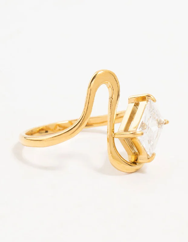 Adjustable Fashion Rings in Leather and Brass with a Tribal - Inspired DesignWaterproof Gold Plated Stainless Steel Wavy Statement Ring Adjustable Fashion Rings in Leather and Brass with a Tribal - Inspired DesignWaterproof Gold Plated Stainless Steel Wavy Statement Ring