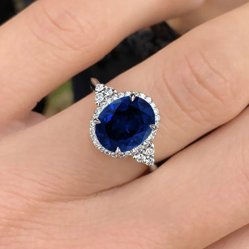 Men's Lapis Lazuli Engagement Rings in Sterling Silver with a Star - Shaped Stone Setting5.50 Carat Oval Shape Halo Blue Sapphire Engagement Ring Men's Lapis Lazuli Engagement Rings in Sterling Silver with a Star - Shaped Stone Setting5.50 Carat Oval Shape Halo Blue Sapphire Engagement Ring