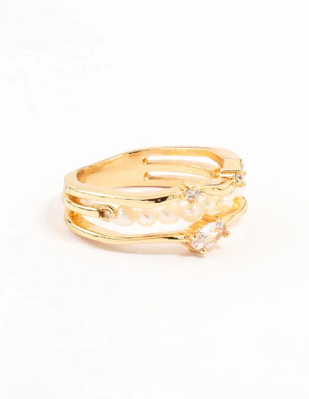 Chunky Fashion Rings in Copper with Geometric Patterns for a Bold AccessoryGold Plated Nestled Pearl Layered Ring Chunky Fashion Rings in Copper with Geometric Patterns for a Bold AccessoryGold Plated Nestled Pearl Layered Ring