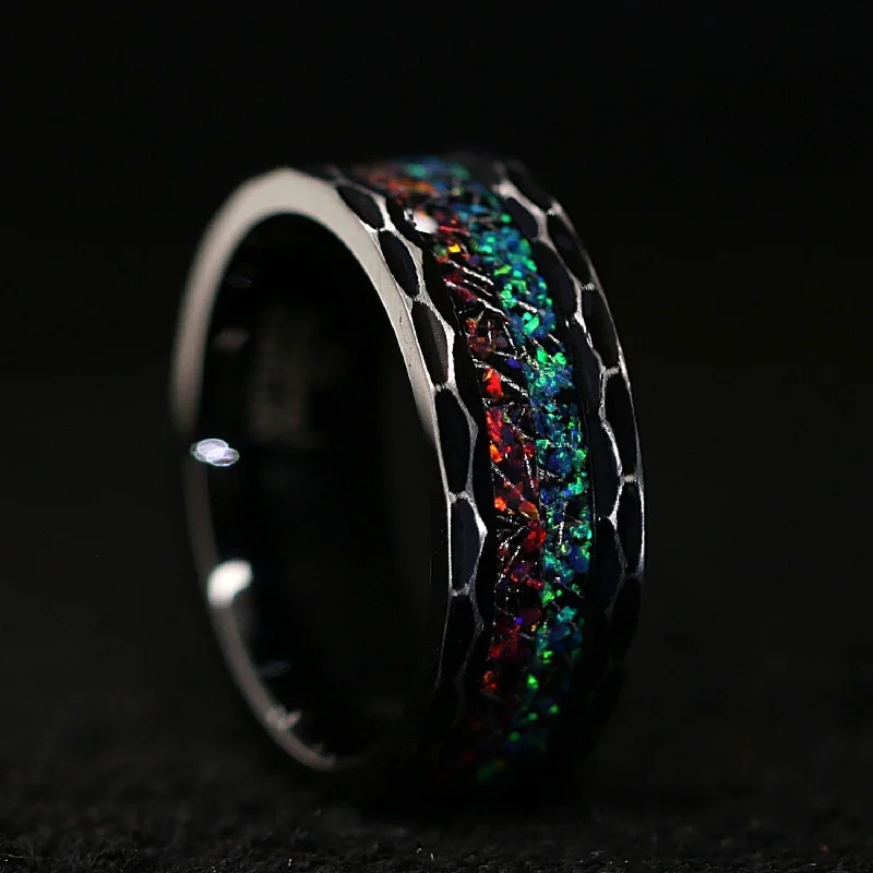Men's cross - shaped rings for a religious statementStainless Steel Ring for Men | Opal Wedding Band for Men | 8mm Men's cross - shaped rings for a religious statementStainless Steel Ring for Men | Opal Wedding Band for Men | 8mm