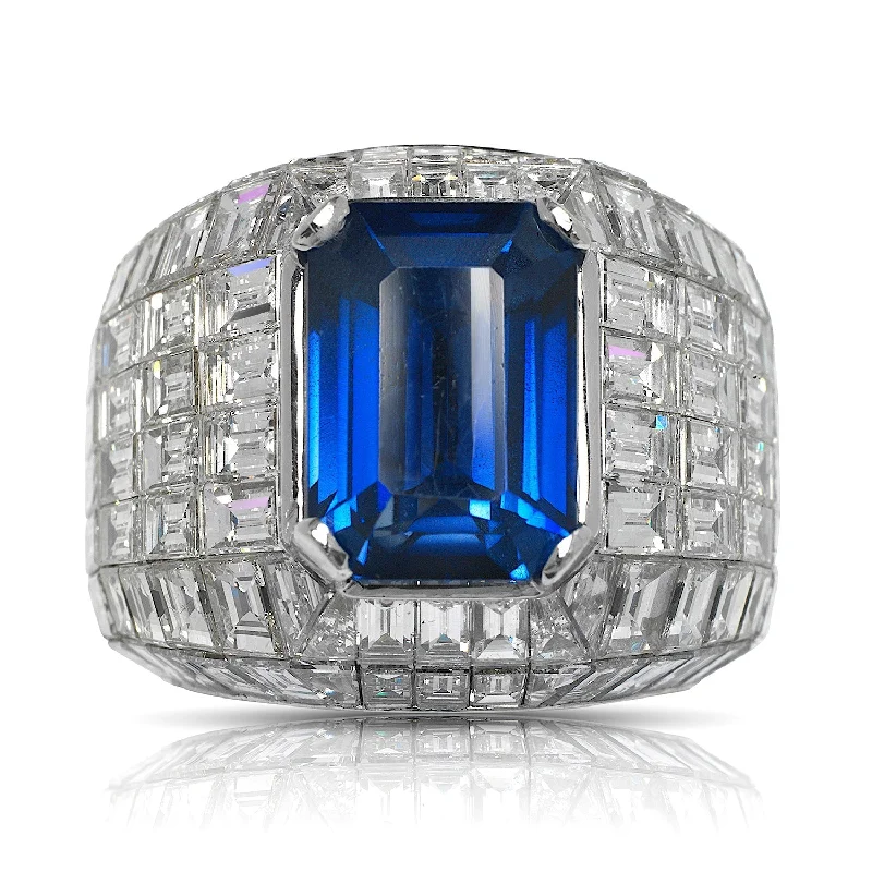 DROGON 30 CARAT MEN’S SAPPHIRE AND DIAMOND CHANDELIER RING 14K WHITE GOLD. 8 CT CEYLON ROYAL BLUE EMERALD CUT SAPPHIRE BY MIKE NEKTA DROGON 30 CARAT MEN’S SAPPHIRE AND DIAMOND CHANDELIER RING 14K WHITE GOLD. 8 CT CEYLON ROYAL BLUE EMERALD CUT SAPPHIRE BY MIKE NEKTA