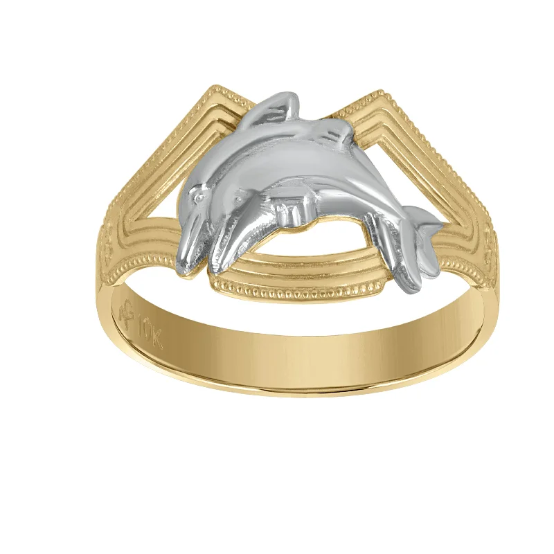 Bangle - Style Fashion Rings in Rose - Gold - Plated Aluminum with Etched PatternsKeene Jewelers 10Kt Two-Tone Gold Womens Dolphin Fashion Rings Bangle - Style Fashion Rings in Rose - Gold - Plated Aluminum with Etched PatternsKeene Jewelers 10Kt Two-Tone Gold Womens Dolphin Fashion Rings