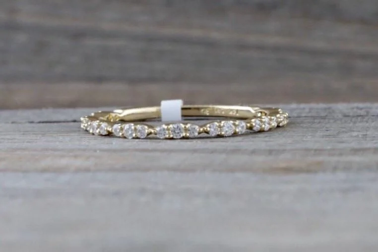 Men's two - tone rings combining silver and gold14k Yellow Gold Dainty Diamond 3/4 Eternity Band Wedding Anniversary Love Ring Band Vintage Thin
