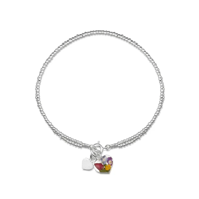 Shrieking Violet Sterling Silver Beaded Double Strand Mixed Flowers Bracelet