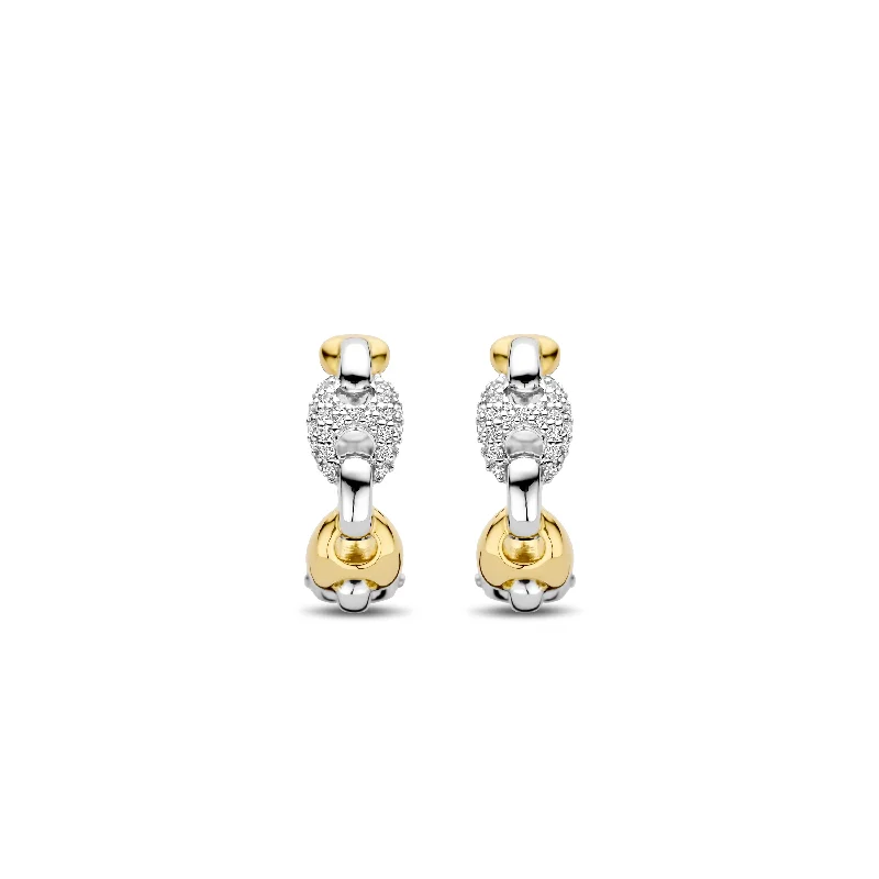 Lightweight hoop earringsTi Sento Gold Silver Zirconia Coffee Bean Hoop Earrings