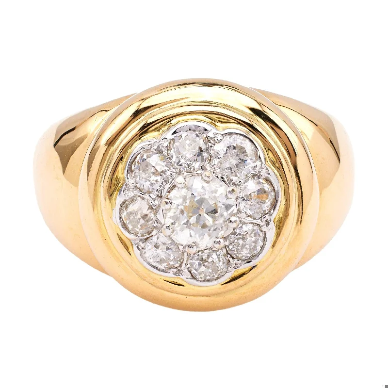Vintage - style engagement ring with filigree details and sapphire accents in 14K yellow goldVintage French Diamond 18k Two Tone Gold Cluster Ring Vintage - style engagement ring with filigree details and sapphire accents in 14K yellow goldVintage French Diamond 18k Two Tone Gold Cluster Ring