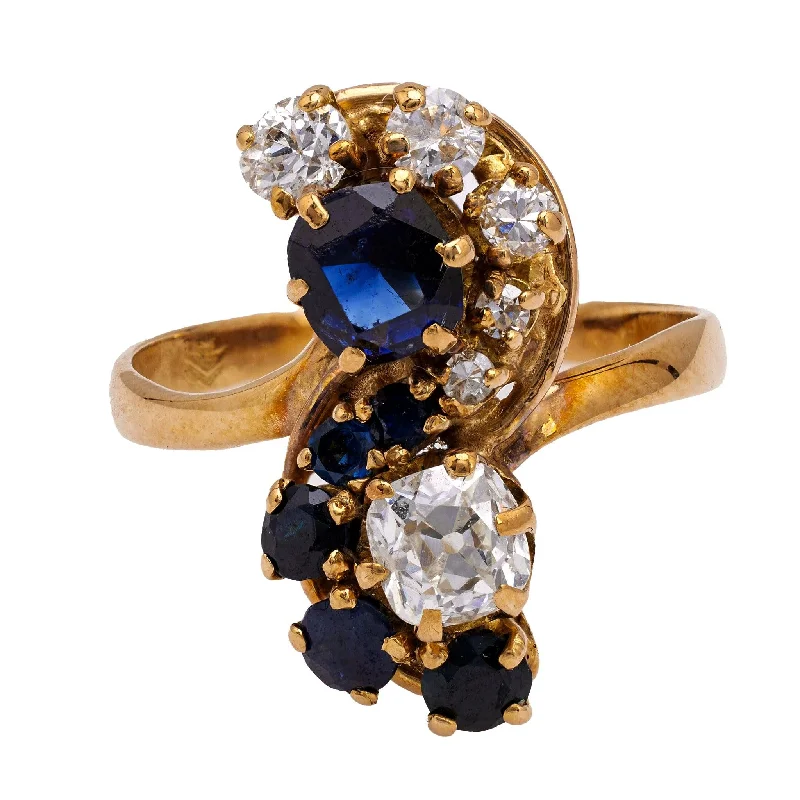 Pink diamond engagement ring in a rose - gold band with white - gold accentsBelle Époque French Diamond and Sapphire 18k Yellow Gold Toi et Moi Ring Pink diamond engagement ring in a rose - gold band with white - gold accentsBelle Époque French Diamond and Sapphire 18k Yellow Gold Toi et Moi Ring