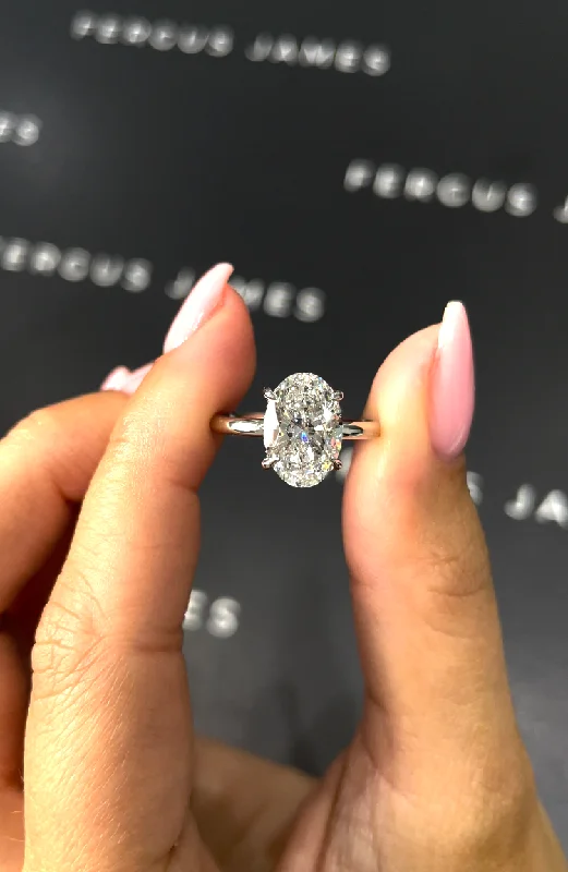 Heart - shaped diamond engagement ring with a hidden halo in 14K rose gold2.5 Carat Natural Solitaire Engagement Ring - Oval Diamond in 18k White Gold Setting Heart - shaped diamond engagement ring with a hidden halo in 14K rose gold2.5 Carat Natural Solitaire Engagement Ring - Oval Diamond in 18k White Gold Setting
