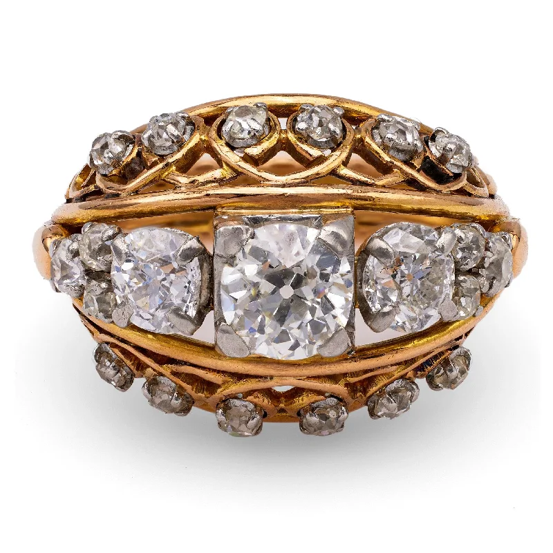 Oval - cut sapphire and diamond engagement ring in 18K white goldRetro French Diamond 18k Rose Gold Platinum Dome Ring Oval - cut sapphire and diamond engagement ring in 18K white goldRetro French Diamond 18k Rose Gold Platinum Dome Ring
