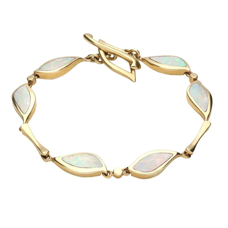 9ct Yellow Gold Opal Six Stone Leaf Bracelet