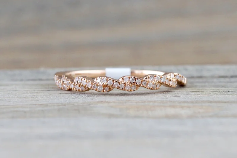 Men's multi - colored gemstone rings for a vibrant style14k Rose Gold Diamond Pave Twist Polished Ring Band Wedding Promise Rope Men's multi - colored gemstone rings for a vibrant style14k Rose Gold Diamond Pave Twist Polished Ring Band Wedding Promise Rope