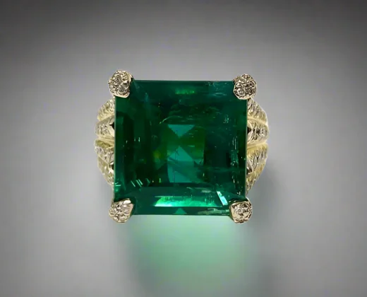 Hadassah 14.95 Carats Emerald Cut Emerald Gemstone Ring in 18K Yellow Gold By Mike Nekta NYC Hadassah 14.95 Carats Emerald Cut Emerald Gemstone Ring in 18K Yellow Gold By Mike Nekta NYC