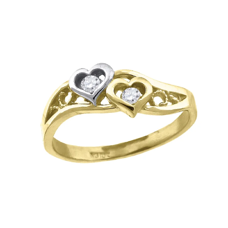 Geometric - Shaped Fashion Rings in Titanium with Iridescent InlaysKeene Jewelers 10kt Two-tone Gold Womens Cubic Zirconia Double Heart Ring Geometric - Shaped Fashion Rings in Titanium with Iridescent InlaysKeene Jewelers 10kt Two-tone Gold Womens Cubic Zirconia Double Heart Ring