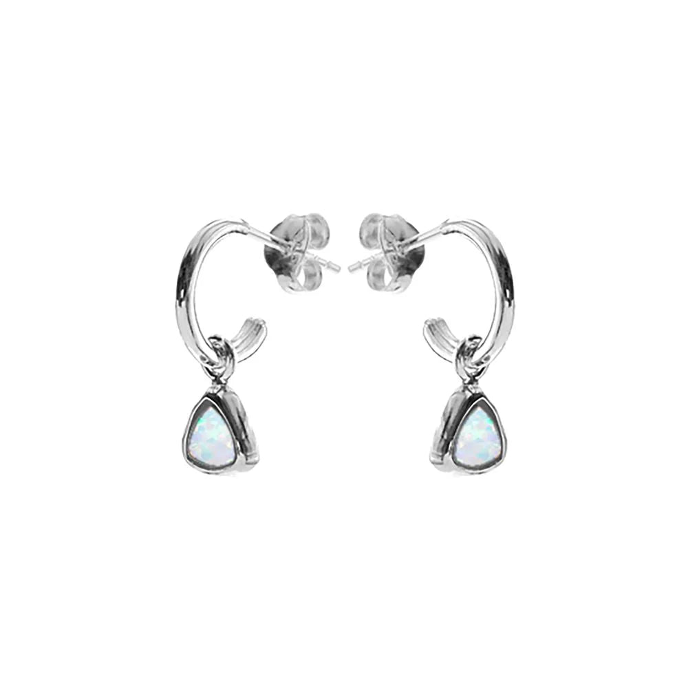 Large hoop earringsSterling Silver White Opal Trillion-Cut Stud Hoop Earrings