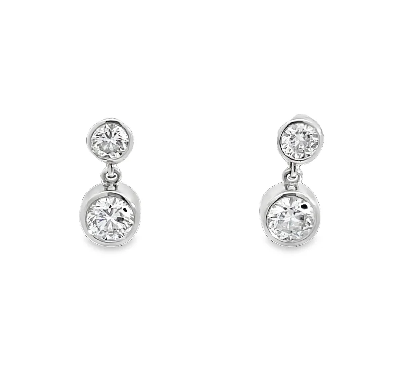 Round - cut diamond engagement ring with a twisted band design in 14K white goldLAB GROWN ROUND DIAMONDS 0.98ctw BEZEL SET EARRINGS Round - cut diamond engagement ring with a twisted band design in 14K white goldLAB GROWN ROUND DIAMONDS 0.98ctw BEZEL SET EARRINGS