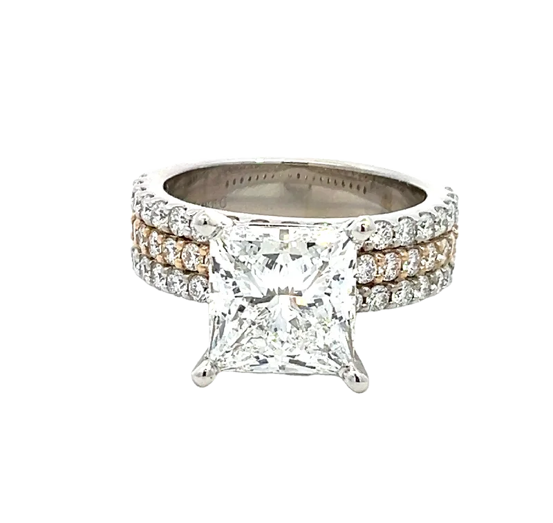Emerald and diamond engagement ring in a vintage - inspired platinum bandLAB GROWN PRINCESS & ROUND DIAMONDS 5.32ctw THREE-ROW PRONG SET RING Emerald and diamond engagement ring in a vintage - inspired platinum bandLAB GROWN PRINCESS & ROUND DIAMONDS 5.32ctw THREE-ROW PRONG SET RING