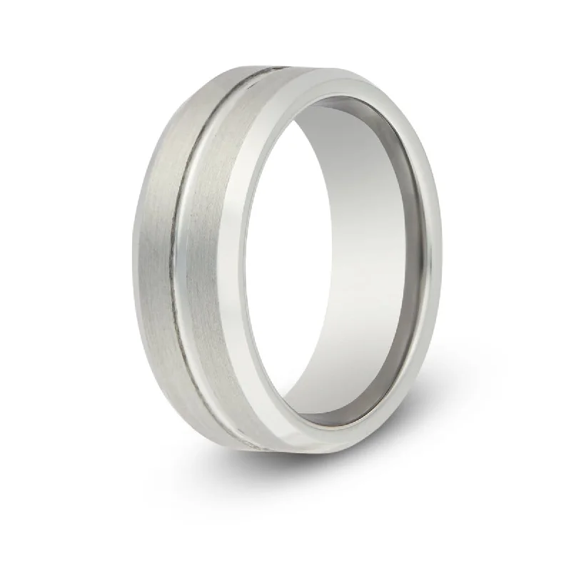 Men's emerald - encrusted rings for a rich green toneMen’s Silver Groove Tungsten Ring Men's emerald - encrusted rings for a rich green toneMen’s Silver Groove Tungsten Ring