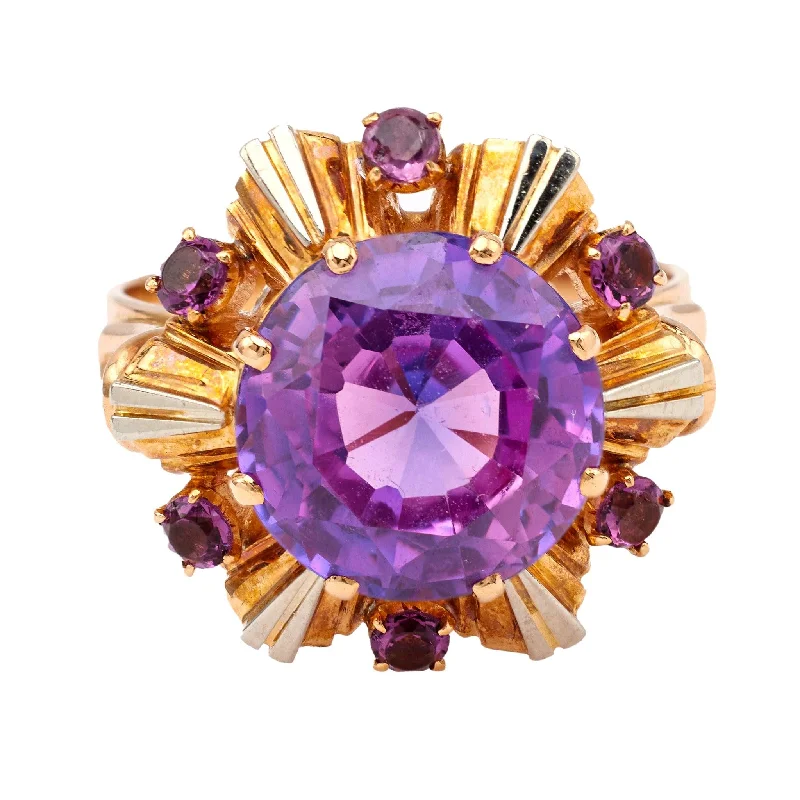 Pink diamond engagement ring in a rose - gold band with white - gold accentsVintage French Reddish Purple Synthetic Sapphire 18k Yellow Gold Cocktail Ring Pink diamond engagement ring in a rose - gold band with white - gold accentsVintage French Reddish Purple Synthetic Sapphire 18k Yellow Gold Cocktail Ring