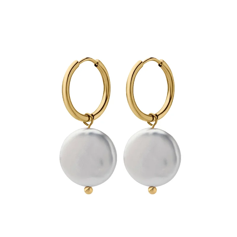 Rose gold hoop earringsCoin Pearl Hoop Earrings