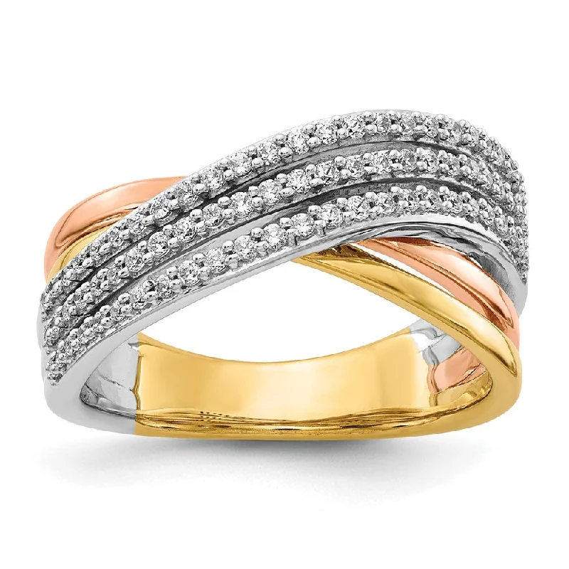 14k Tri-color Gold Overlap Diamond Ring