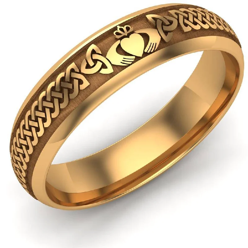 Men's Damascus - steel rings with a unique patternCladdagh Wedding Ring UCL1-14Y5LIGHT - 14K Yellow Gold LIGHT WEIGHT Men's Damascus - steel rings with a unique patternCladdagh Wedding Ring UCL1-14Y5LIGHT - 14K Yellow Gold LIGHT WEIGHT