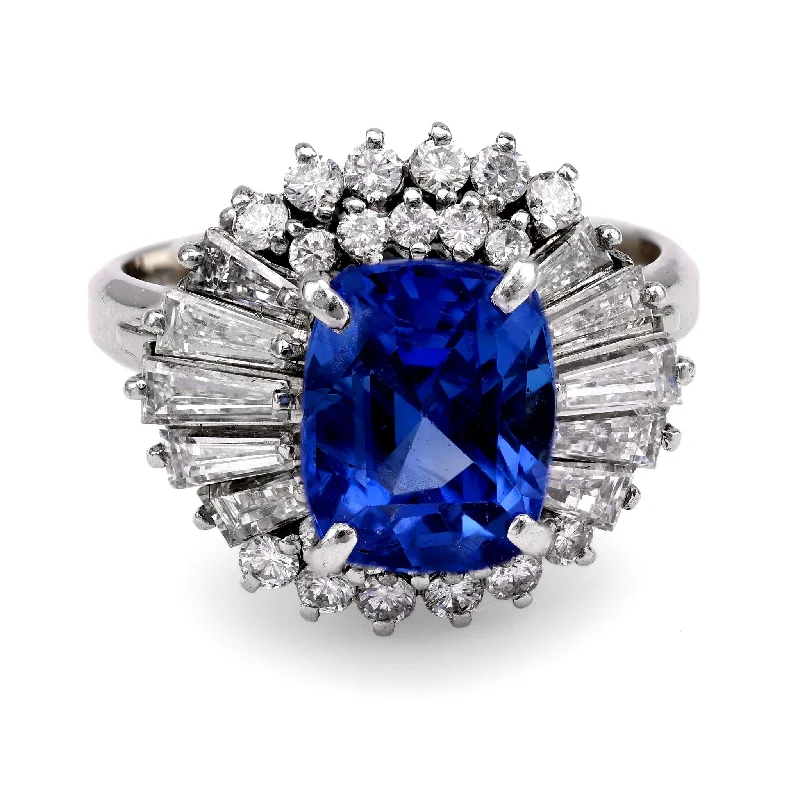 Pear - shaped diamond engagement ring with side baguette diamonds in 18K goldPlatinum, Sapphire, and Diamond Ballerina Ring Pear - shaped diamond engagement ring with side baguette diamonds in 18K goldPlatinum, Sapphire, and Diamond Ballerina Ring
