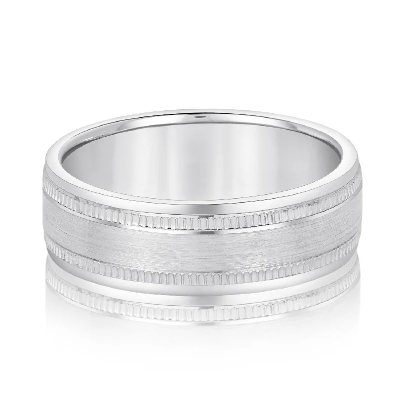 Men's glow - in - the - dark rings for a fun effectMen's Center Brushed Double Grooved Wedding Band Men's glow - in - the - dark rings for a fun effectMen's Center Brushed Double Grooved Wedding Band