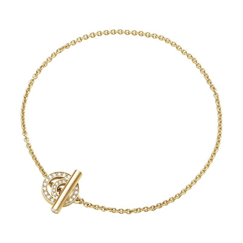 Georg Jensen Halo 18ct Yellow Gold 0.18ct Diamond T-Bar Bracelet