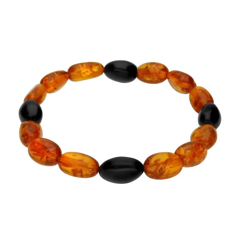 Amber Whitby Jet Beaded Elasticated Bracelet