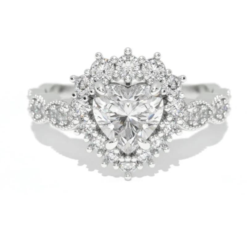 Men's Tanzanite Engagement Rings in Palladium with a Three - Stone Arrangement14K White Gold 1.5 Carat Heart Moissanite Halo Engagement Ring Men's Tanzanite Engagement Rings in Palladium with a Three - Stone Arrangement14K White Gold 1.5 Carat Heart Moissanite Halo Engagement Ring