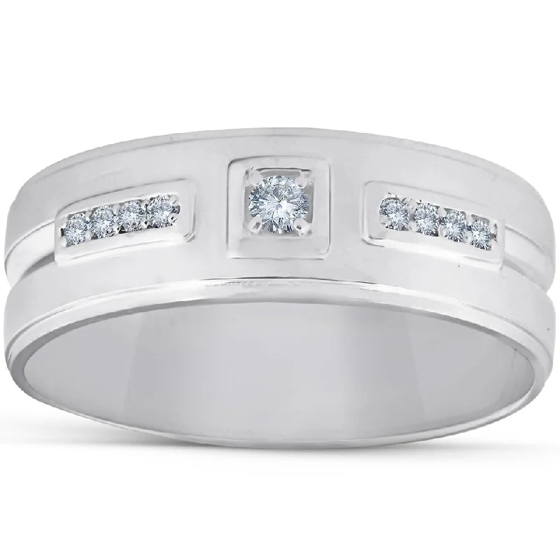1/4 Ct Diamond Mens Wedding Band High Polished 7mm Ring