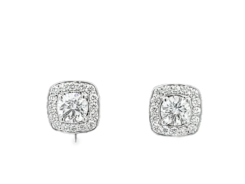 Princess - cut diamond engagement ring with a pavé - set band in platinumLAB GROWN CUSHION & ROUND DIAMONDS 1.98ctw HALO STYLE STUDS Princess - cut diamond engagement ring with a pavé - set band in platinumLAB GROWN CUSHION & ROUND DIAMONDS 1.98ctw HALO STYLE STUDS