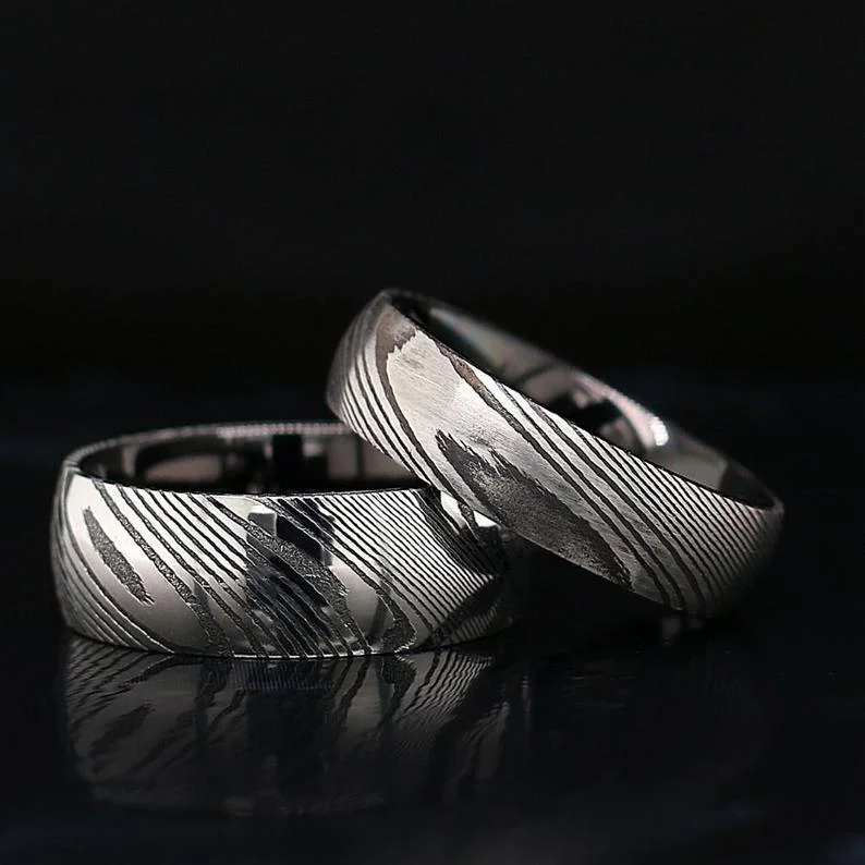 Men's shock - resistant rings for durabilityHis and Her Damascus Steel Wedding Rings Set Mokume Gane Wedding Band Set Men's shock - resistant rings for durabilityHis and Her Damascus Steel Wedding Rings Set Mokume Gane Wedding Band Set