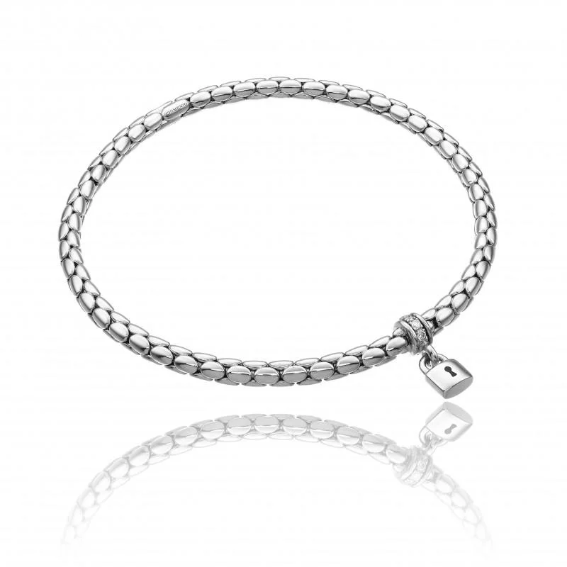 Chimento Stretch Charm 18ct White Gold Diamond Lock Charm Bracelet