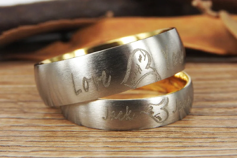 Men's laser - engraved rings with custom messagesHandmade Two Heart become One Heart Matching Wedding Rings, his and her promise ring, Wedding Rings Set, couple rings Men's laser - engraved rings with custom messagesHandmade Two Heart become One Heart Matching Wedding Rings, his and her promise ring, Wedding Rings Set, couple rings