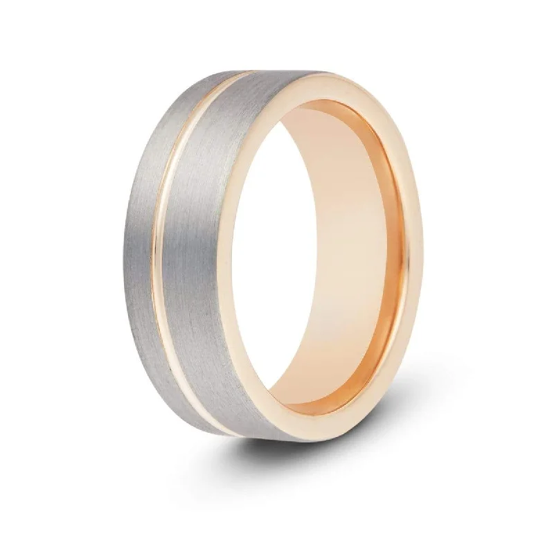 Men's opal - featured rings with iridescent colorsMen’s Rose Gold Accent Tungsten Ring Men's opal - featured rings with iridescent colorsMen’s Rose Gold Accent Tungsten Ring