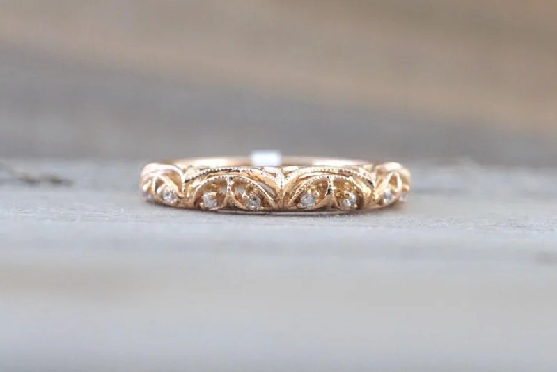 Men's diamond - encrusted engagement rings for a luxurious touch14kt Rose Gold Diamond Milgrain Etching Vintage Wedding Engagement Anniversary Band Ring Men's diamond - encrusted engagement rings for a luxurious touch14kt Rose Gold Diamond Milgrain Etching Vintage Wedding Engagement Anniversary Band Ring