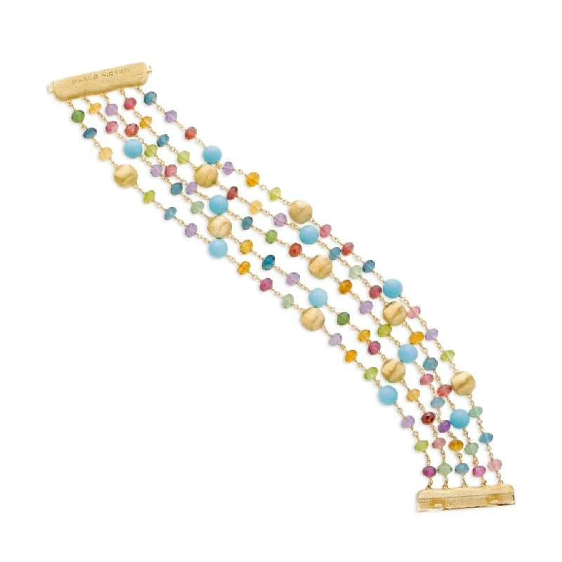 Marco Bicego Africa 18ct Yellow Gold Turquoise Mixed Gemstone Five Strand Bracelet