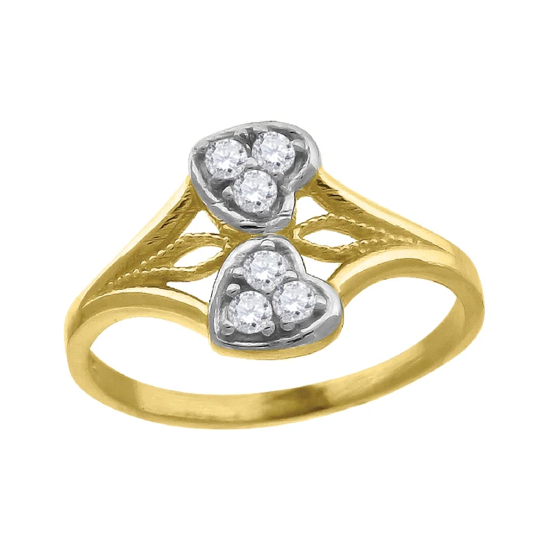 Pearl - Adorned Fashion Rings in Gold - Tone Alloy for a Sophisticated LookKeene Jewelers 10kt Gold Womens Two-tone CZ Double Heart Band Ring Pearl - Adorned Fashion Rings in Gold - Tone Alloy for a Sophisticated LookKeene Jewelers 10kt Gold Womens Two-tone CZ Double Heart Band Ring
