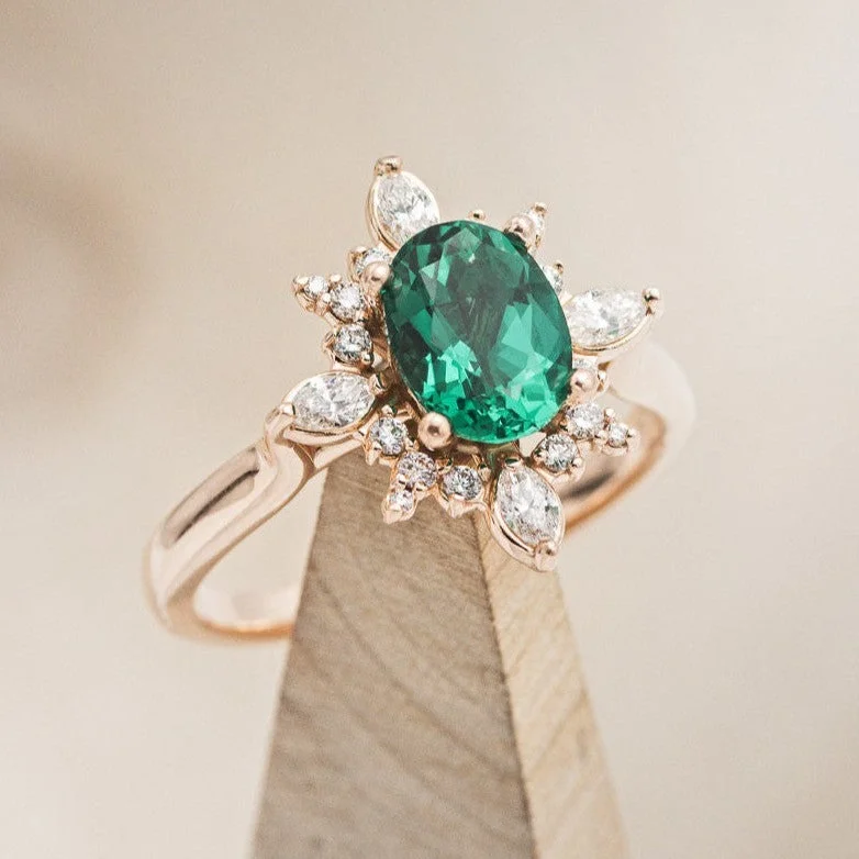 Men's Diamond Engagement Rings with Platinum Band and Halo Setting for a Luxury Proposal"AZALEA" - OVAL LAB-GROWN EMERALD ENGAGEMENT RING WITH DIAMOND HALO Men's Diamond Engagement Rings with Platinum Band and Halo Setting for a Luxury Proposal"AZALEA" - OVAL LAB-GROWN EMERALD ENGAGEMENT RING WITH DIAMOND HALO