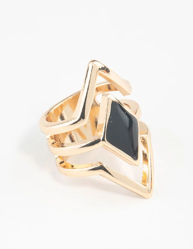 Bangle - Style Fashion Rings in Rose - Gold - Plated Aluminum with Etched PatternsGold Diamond Shape Ring Bangle - Style Fashion Rings in Rose - Gold - Plated Aluminum with Etched PatternsGold Diamond Shape Ring