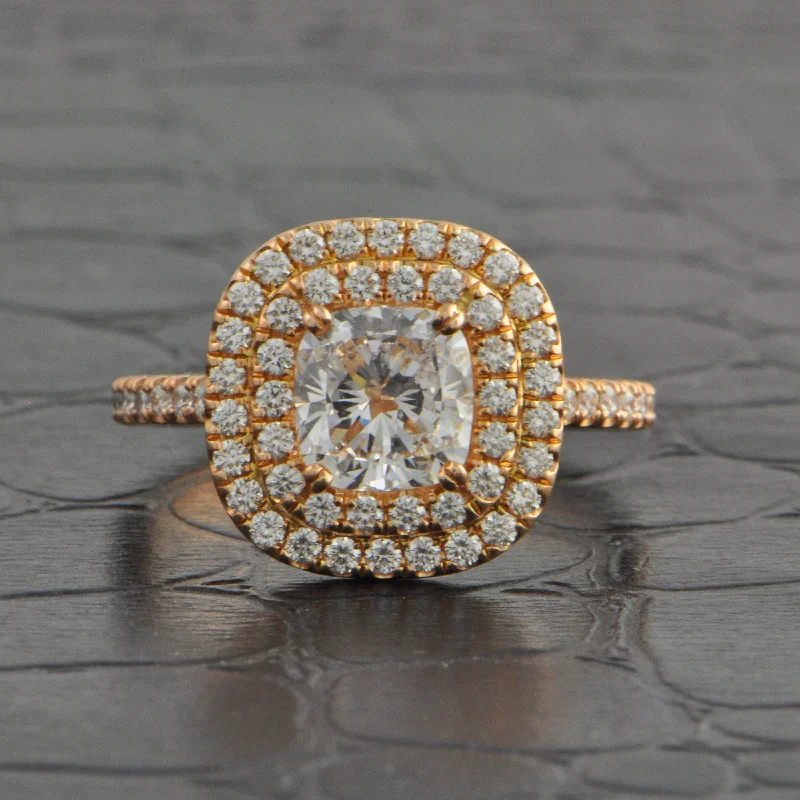 Vintage - style engagement ring with filigree details and sapphire accents in 14K yellow goldGIA 1.41 D-VS2 Cushion Cut Diamond Halo Engagement Ring in Rose Gold Vintage - style engagement ring with filigree details and sapphire accents in 14K yellow goldGIA 1.41 D-VS2 Cushion Cut Diamond Halo Engagement Ring in Rose Gold